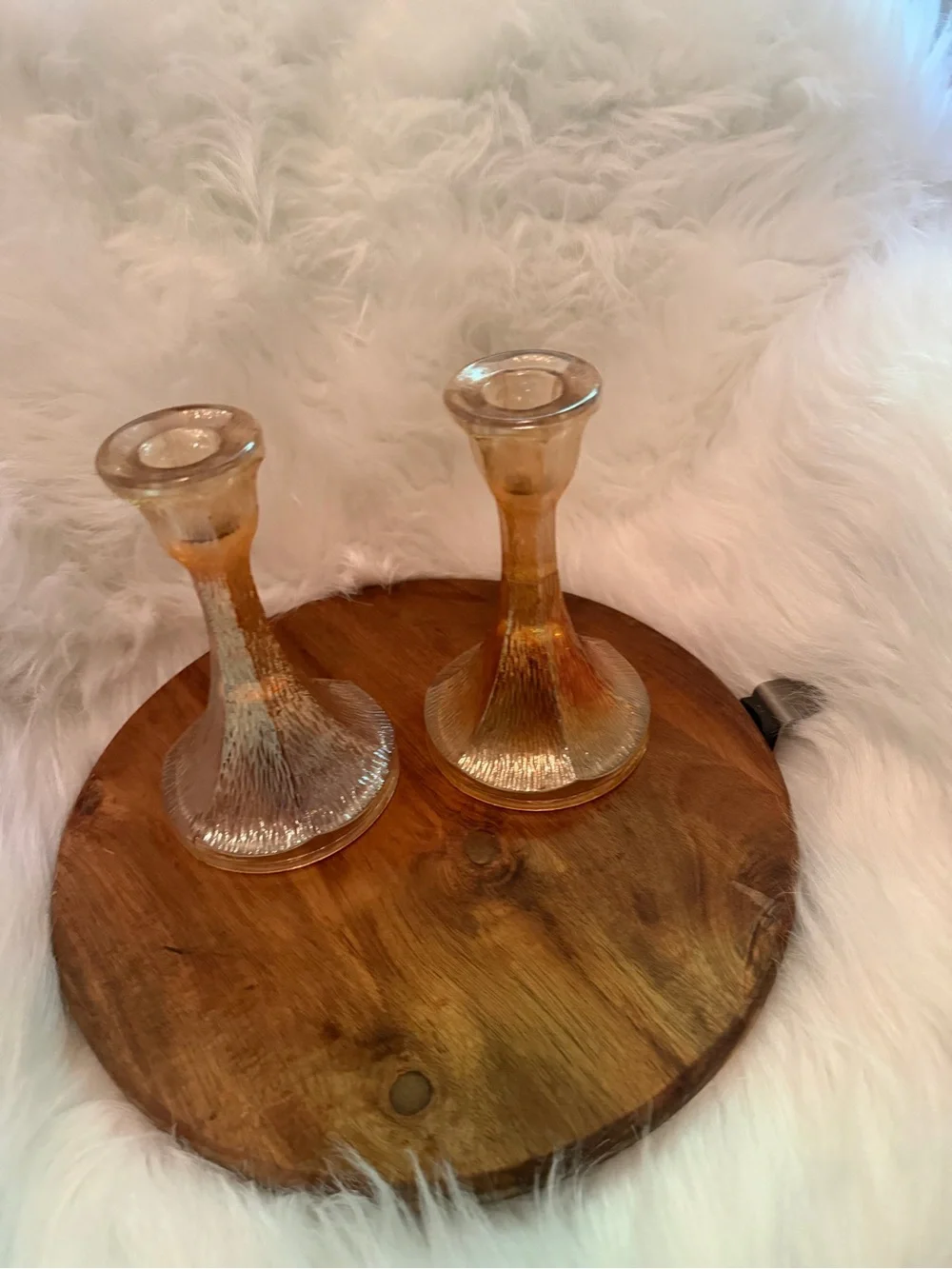Vintage Jeannette Glass Candlestick Tree Bark Marigold